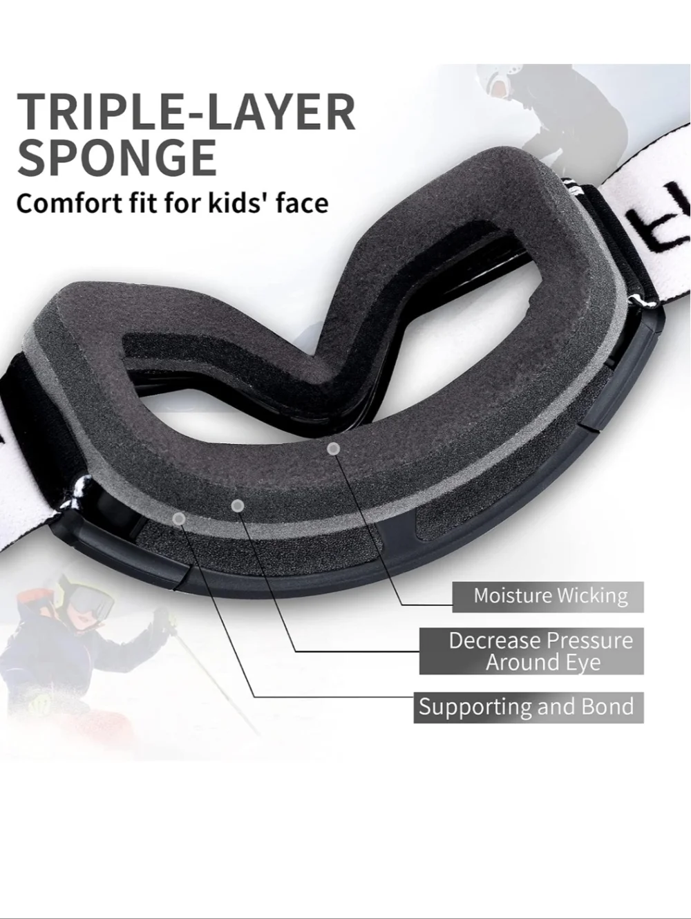 Kids Ski Goggles Anti-Fog‎ UV Protection Snowboard Goggles